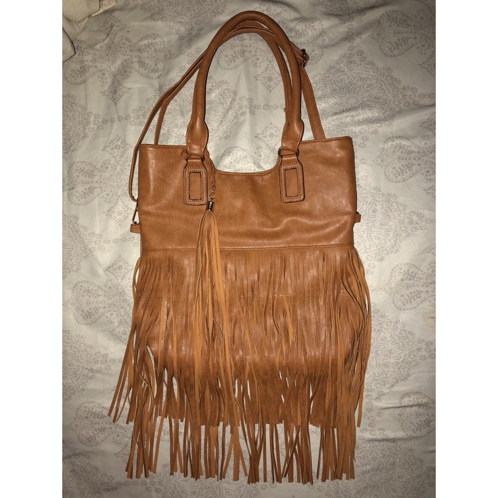 Frayed tan purse